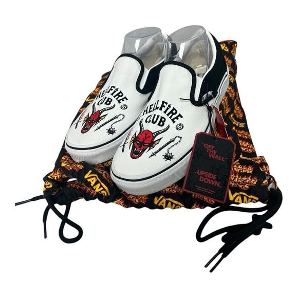 Vans Stranger Things Custom Hellfire Club Classic SlipOn Men\'s 8 Women’s 9.5 NWT